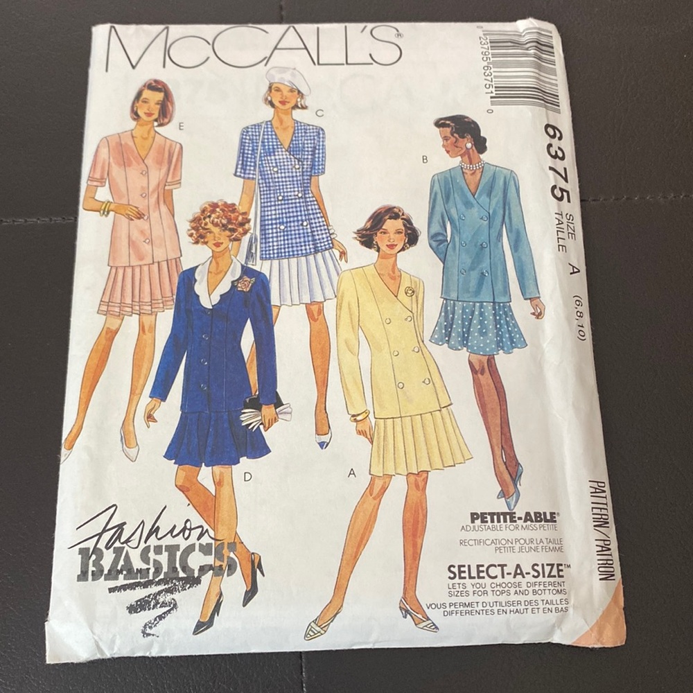 McCall's 6375 vintage pattern Petite Jacket Skirt